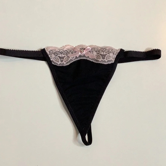 Leg Avenue Size Medium Pink & Black Lace Trim Thong Panty. New Without Tags - Picture 1 of 4